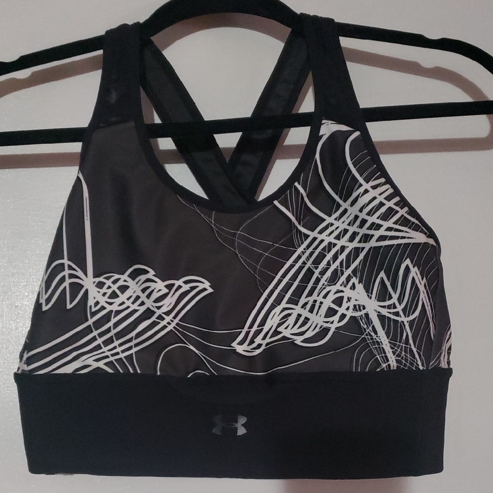 Under Armour Black and White Sports Bra with Mesh Panels